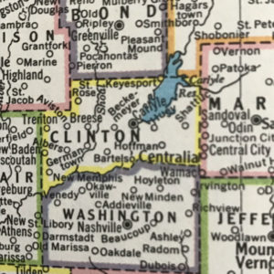 Close up map of Clinton County, IL.