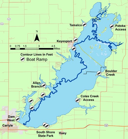 Map of Carlyle Lake in Illinois