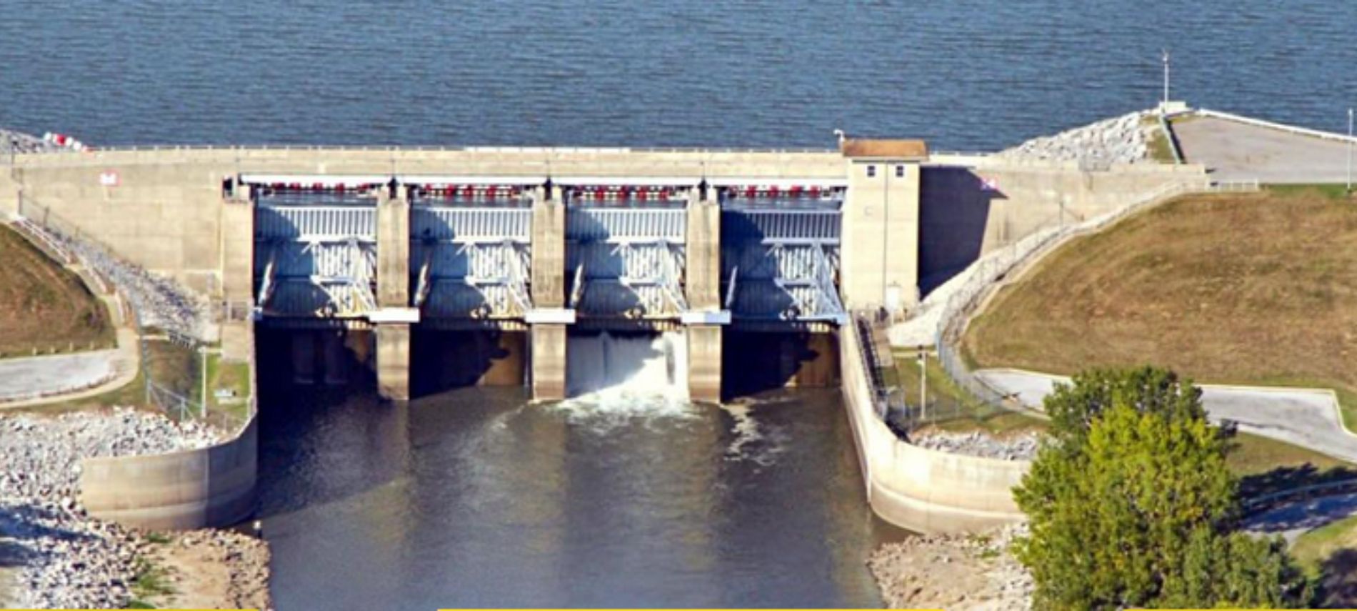view of the dam and spillway at Lake Carlyle